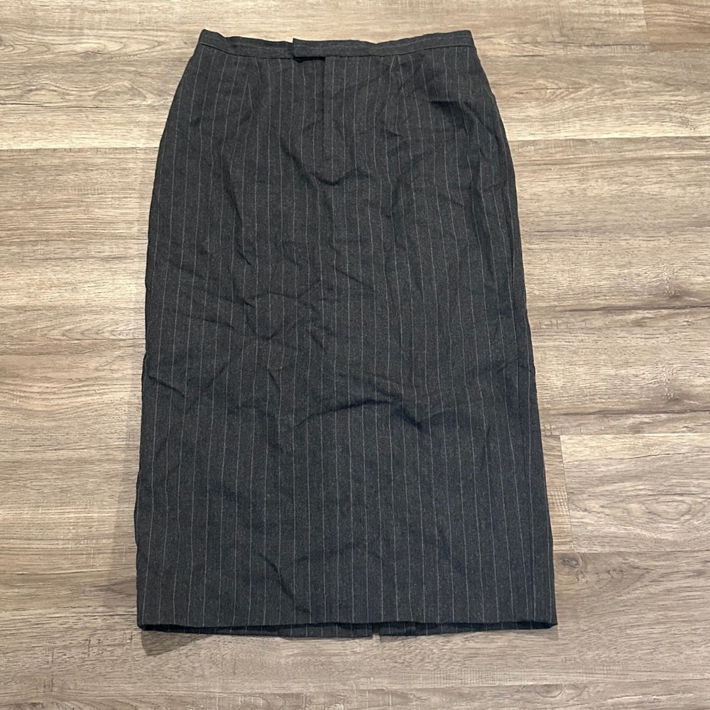 Vintage Pursuits Ltd Wool Pinstripe Maxi Skirt Womens 14 Gray Lined Career